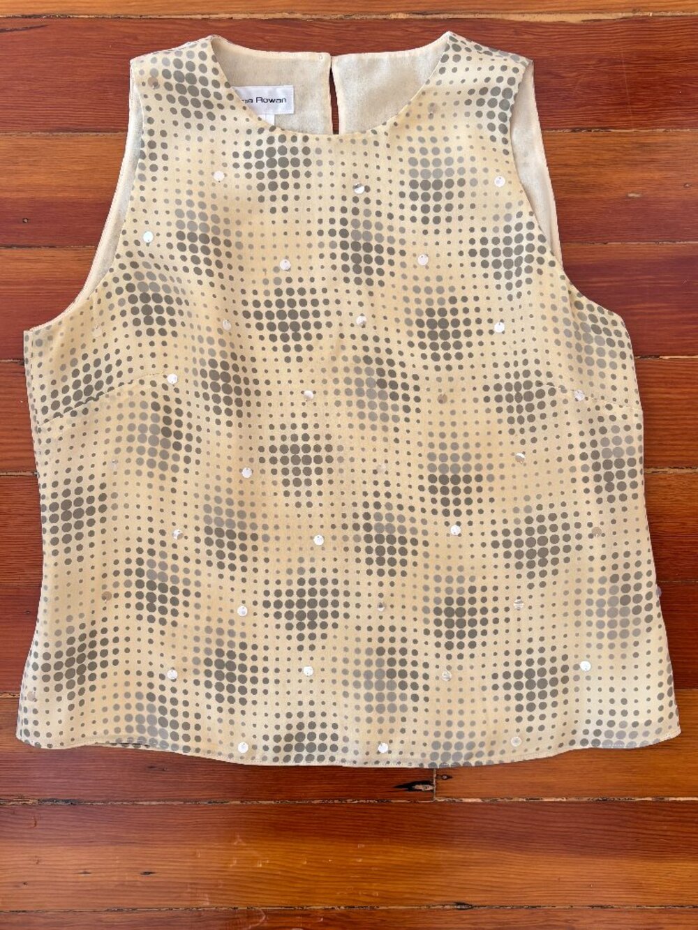 100% Silk Y2K Vintage Cyber Dot Sequin Butter Yellow Sleeveless Top Rena Rowan M